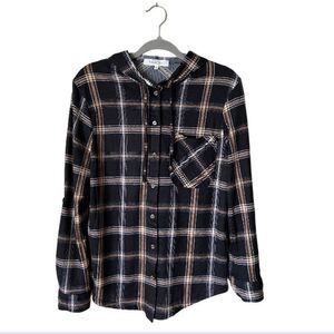 Eden & Olivia Black Shirt Button Down Plaid Size M